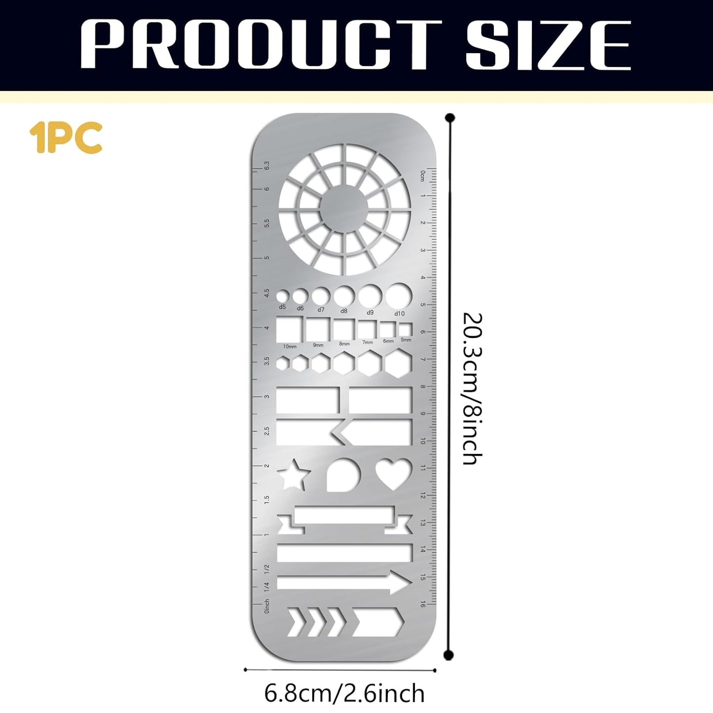 ORIGACH Metal Bookmark Template with Scale, Stainless Steel Painting Template, Stainless Steel Stencils for Journaling, Planner, Engraving, Crafts, 2.7×8Inch