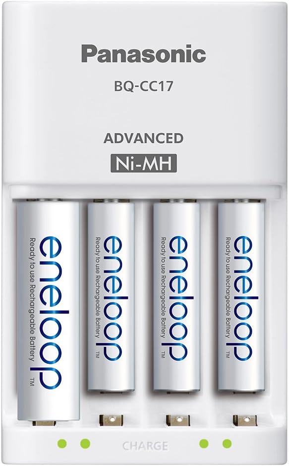 Panasonic BQ-CC17SBA eneloop Advanced Individual Battery Charger with 4 LED Charge Indicator Lights, White