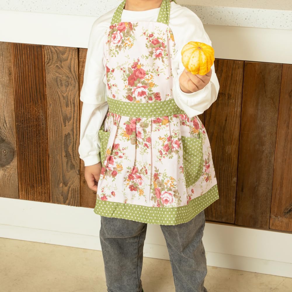 NEOVIVA Kitchen Aprons for Toddler Girls with Pockets, Adorable Cotton Aprons for Toddler Girls, Gifts for Christmas