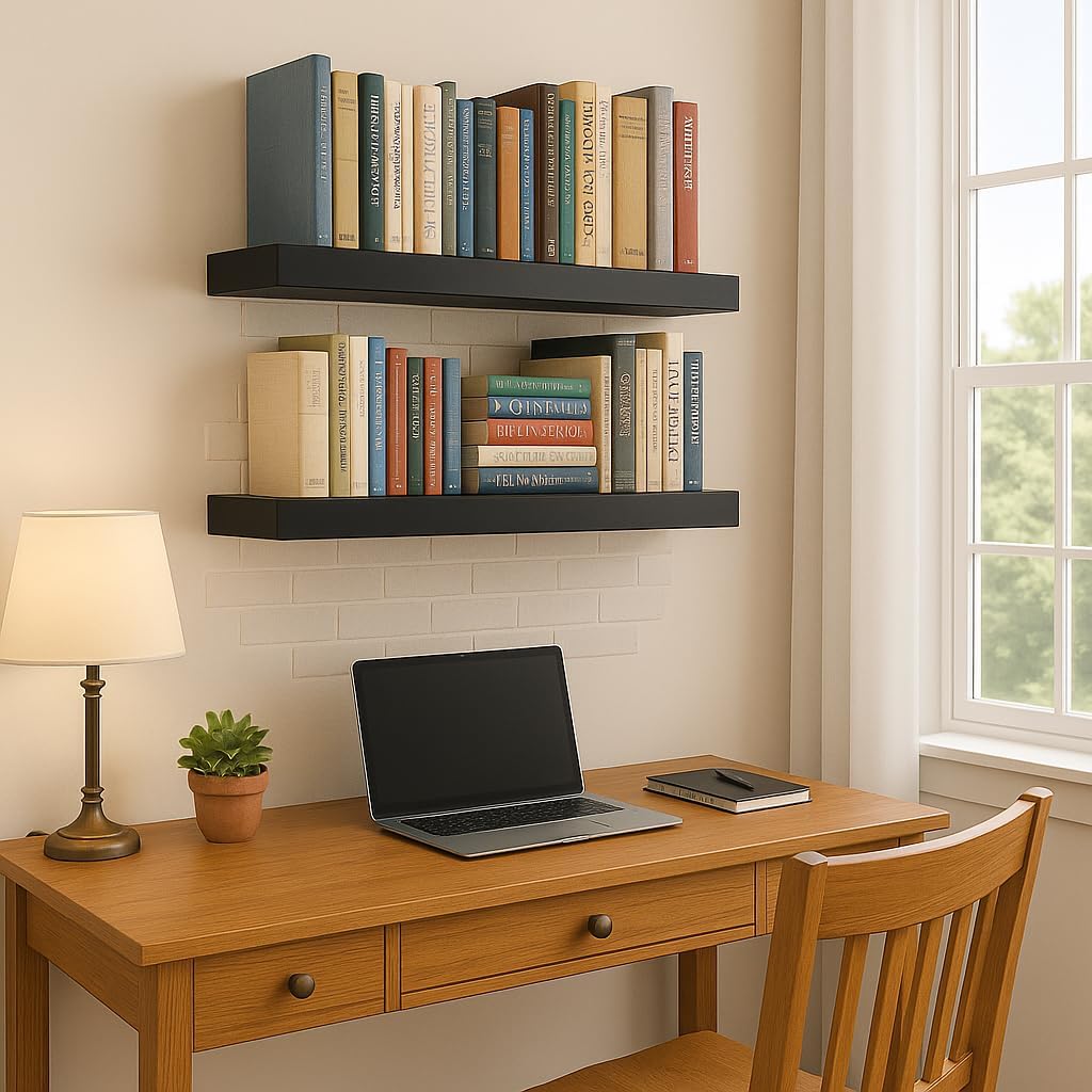 Floating Shelves for Wall - All-Metal Construction Heavy Duty Bathroom Shelves, Floating Shelves Rustproof & Waterproof, Wall Mount Shelves for Bathroom, Kitchen, Bedroom, Office (2 Pack)