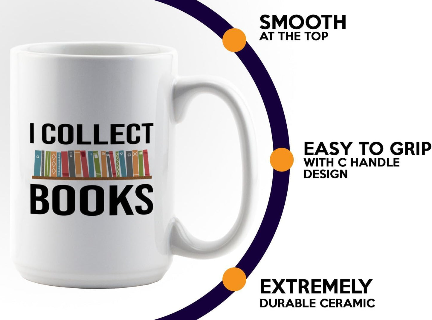 Book Lover Coffee Mug 15oz White -I Collect Books - Writer Editor Bookish Librarian Bibliophile Bookish Grammar Philosophers