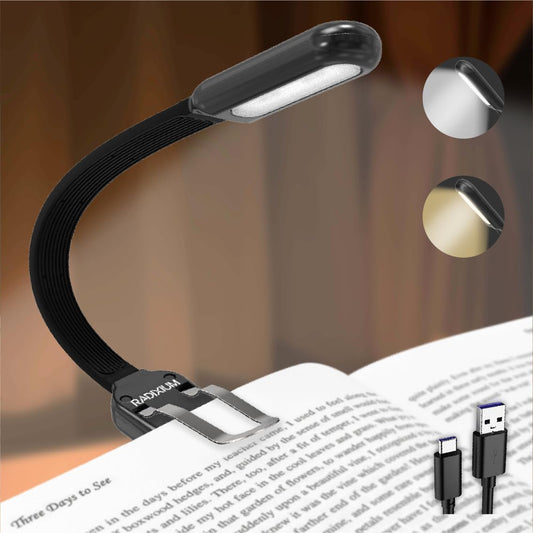 Slim Rechargeable Book Reading Light, Eye Caring LED with 4 Color Temperatures, Portable Clip on Book Light for Reading in Bed & Travelling. Prefect Elegant White Gift for Book Lover.(Grey)