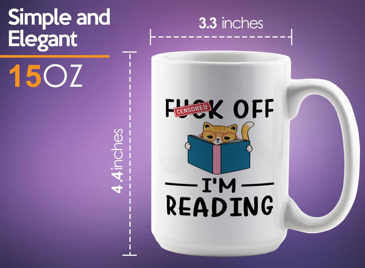 Sarcasm Coffee Mug 15oz White -I'm reading - Book Lover Gift Student Bookman Nerd Bookworm Fiction Novel