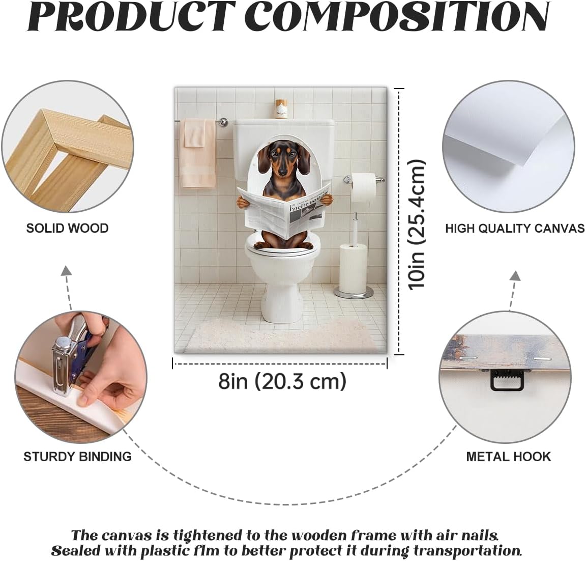 QPVXSST Funny Dachshund Bathroom Wall Art Dachshund Dog Reading Newspaper on Toilet Picture Poster Toilet Humor Modern Artwork Bathroom Wall Decor 8X10 Inches