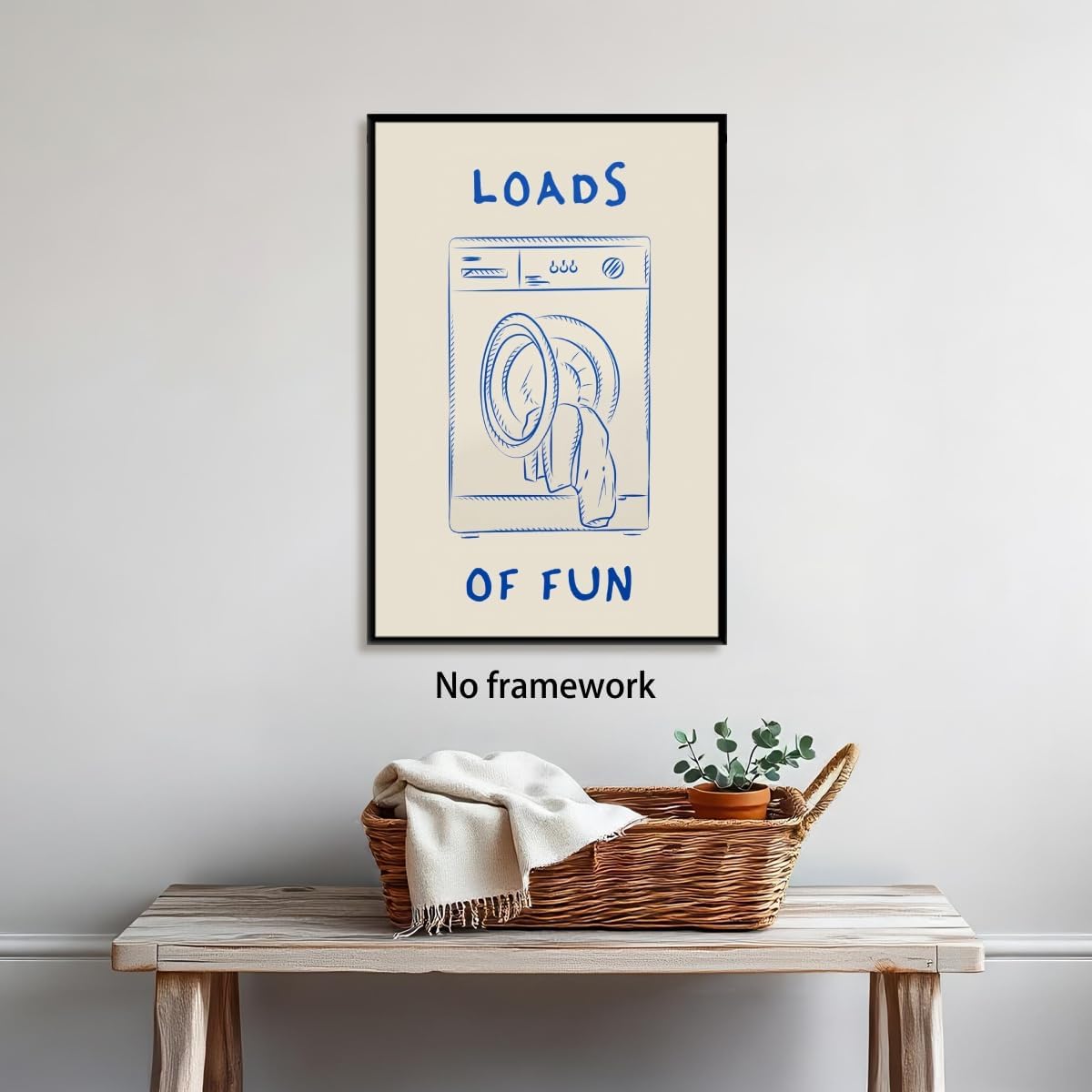 Funny Laundry Wall Art Loads Of Fun Poster Cute Quote Canvas Print Blue Minimalist Laundromat Pictures Painting Trendy Modern Home Hotel Rooms Decor 16x24inch Unframed