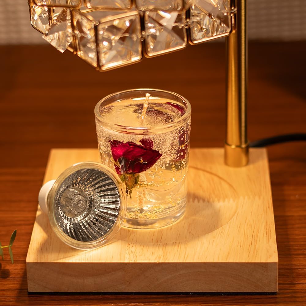 Candle Warmer Lamp with Timer and Dimmer, Electric Wax Warmer Height Adjustable,Table Light Imitated Crystal Shape No Flame with 2 Bulbs,Home Bedroom Decor, Birthday Gifts for Women Mom