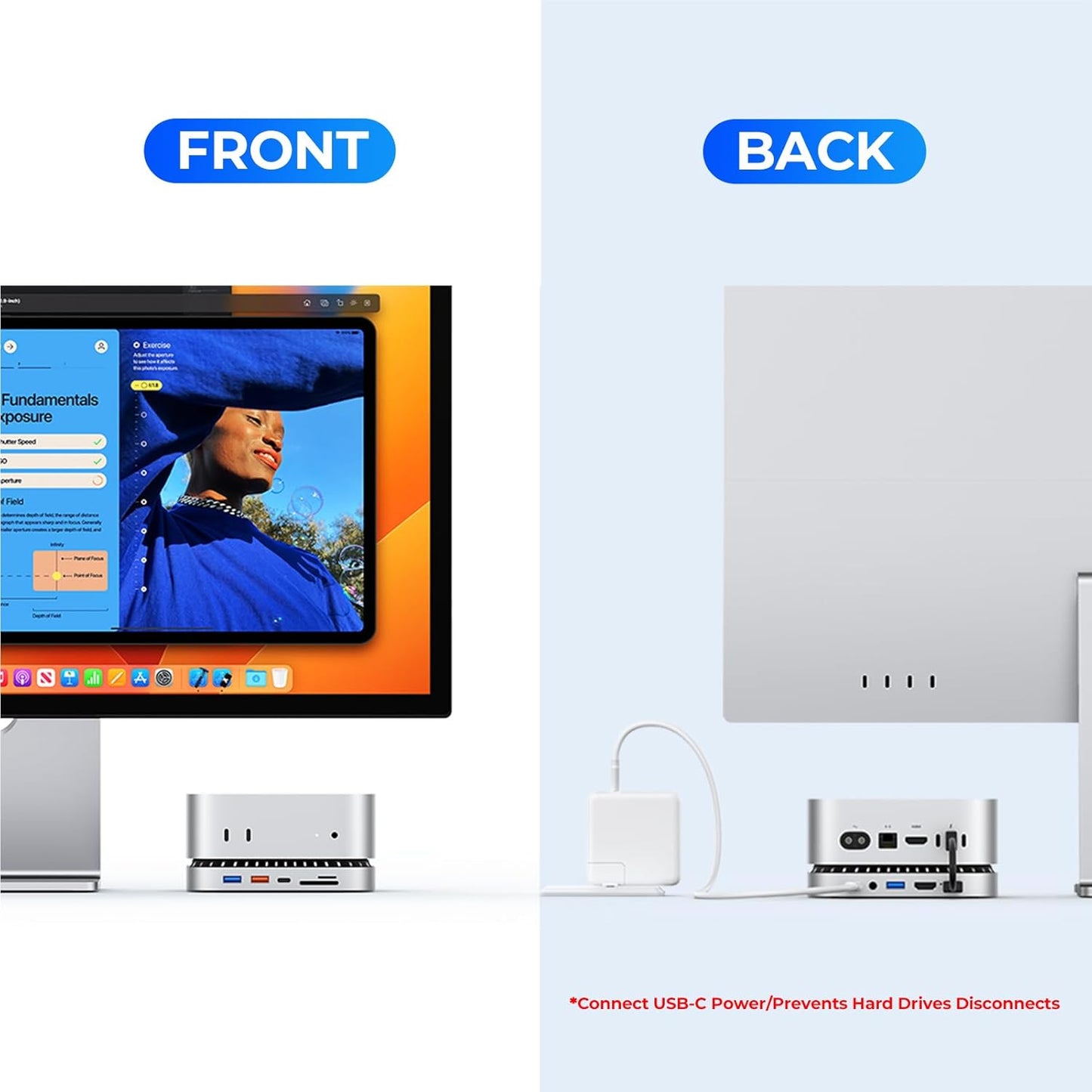 Mac mini M4 Dock, Aluminum Stand and HDMI Hub for Mac mini M4 and M4 Pro 2024 with M.2 NVMe/SATA SSD Enclosure, 4K60Hz HDMI,10G USB A/C, 5G USB A*2, USB-C Charge, SD/TF, Audio