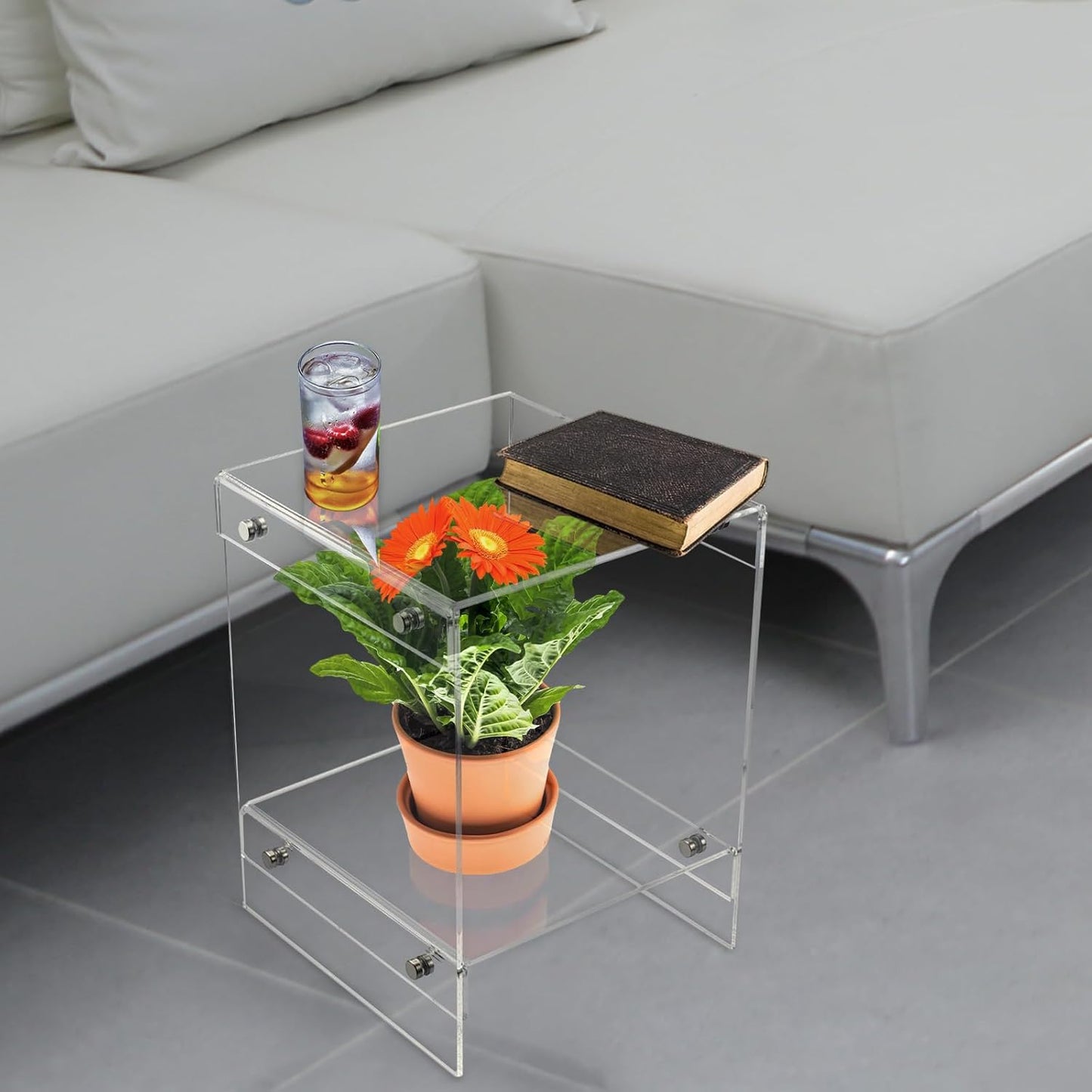 Small Acrylic End Table,Acrylic Side Table for Small Space,Transparent Bedside Table for Office,Clear Nightstand End Table with Storage Shelf for Living Room Bedroom Store(11.9x11.9x15.74)