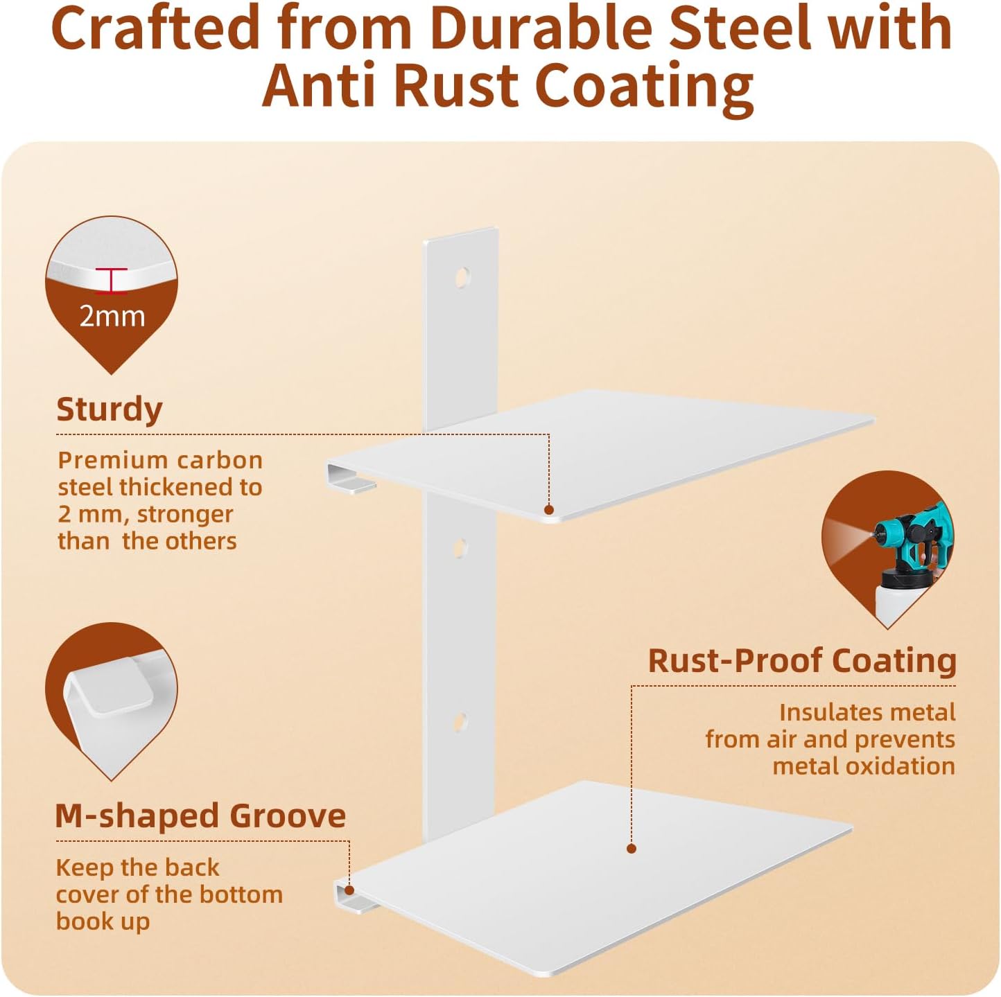 Professional Invisible Floating Book Shelves for Wall, 6 Tier Vertical Spine Book Tower Hanging Bookshelves, Wall Mounted & Space Saving, Heavy Duty Metal Book Organizer for Home Office, 3 Pack White