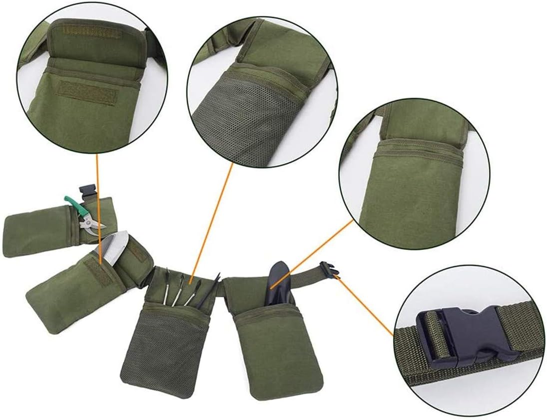 Gardening Tool Belt Bag - Canvas Waist Tool Apron Organizer Hanging Pouch with 4 Pockets for Gardeners Picking Fruit Weeding, Fits Women & Men, Waterproof, 1 Pcs