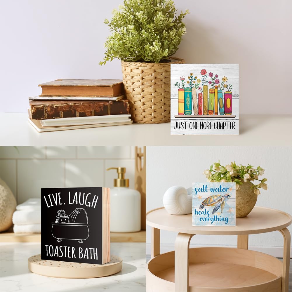 Just One More Chapter Bookish Wooden Box Sign, Bookish Desk Decor for Home Office Bathroom Library Shelf Bookshelf Wall, Book Lover Gifts for Readers Friends Sister, Reading Nook Sign