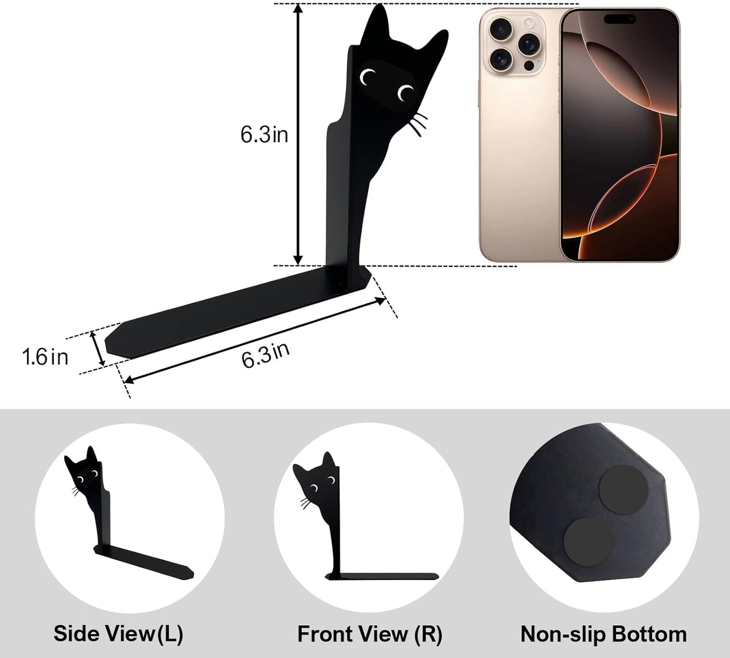 Peeping Cat Bookends,Metal Book Ends for Heavy Books for Shelves Decorative,Bookshelf Decor Home Office Desk for Cat Lover Gifts (Black Cat)