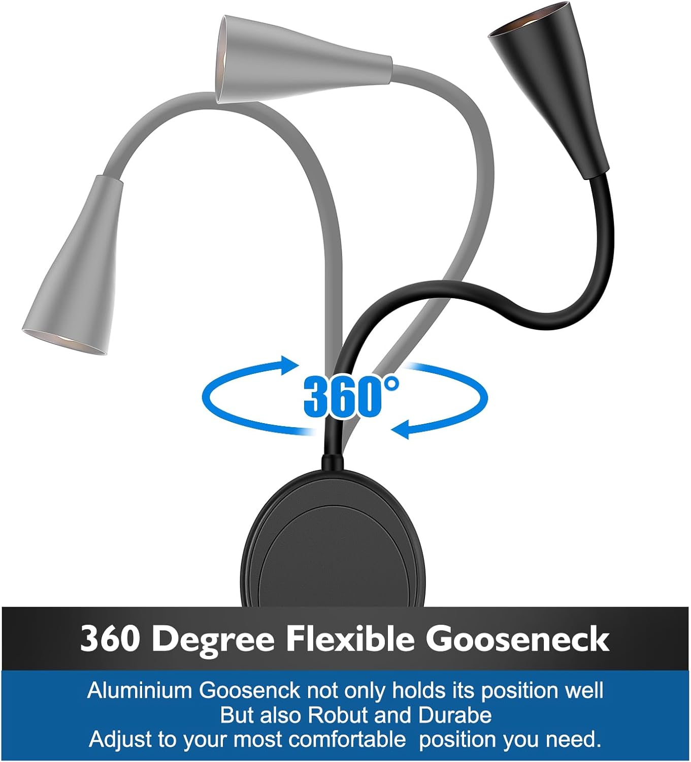Wall Sconce Light Plug in, Wall Lamps USB Output 5 Color Dimmable Timer Touch Control, Bedside Reading Light, 360°Rotate Flexible Gooseneck Wall Lighting for Bedroom Living Room