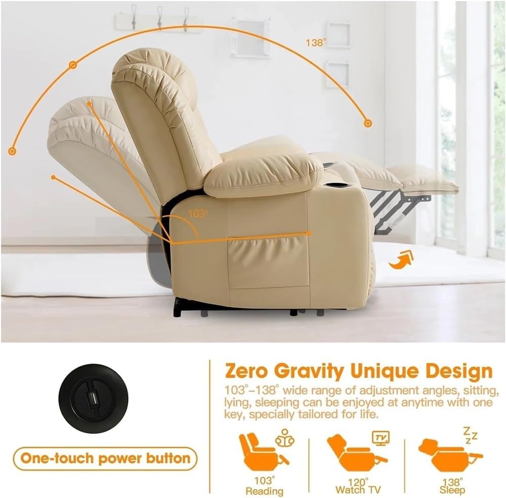 Dual Motor Power Lift Recliner Chair for Elderly with Infinite Position, Massage and Heat, Breathable Leather Electric Reclining Chair, USB Ports & Cup Holders