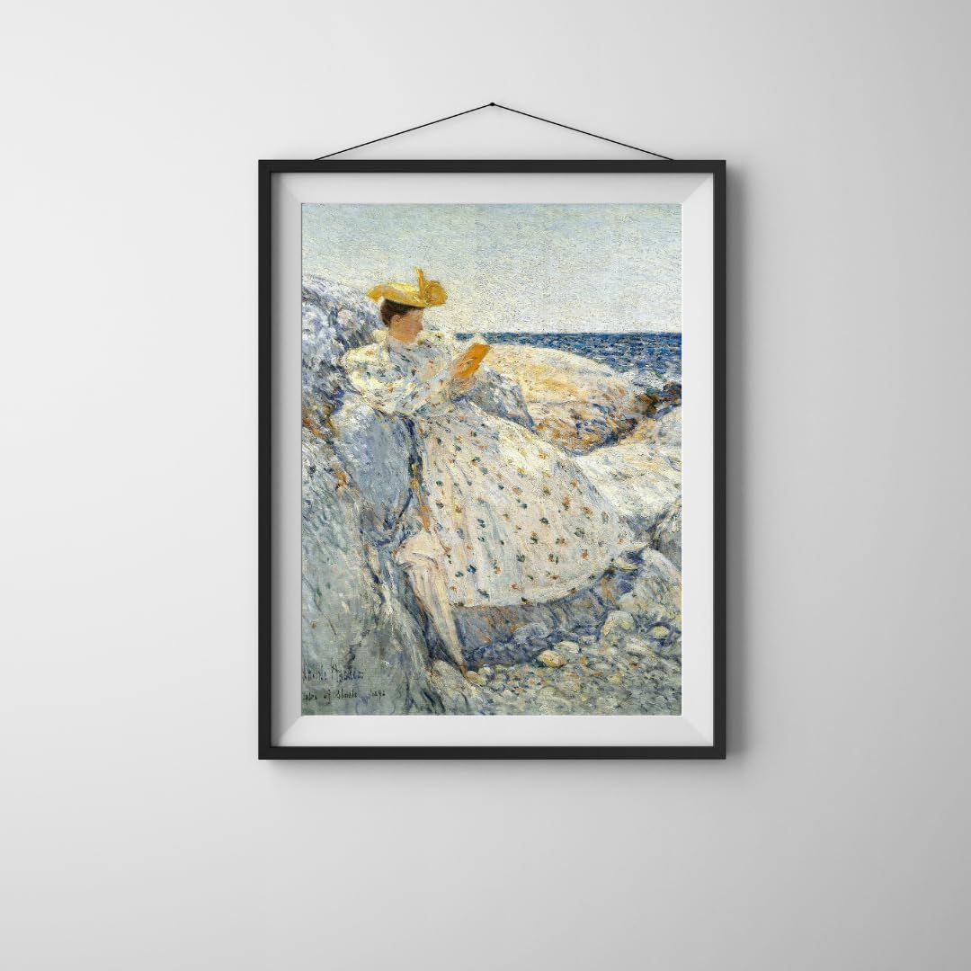 Summer Sunlight Isles of Shoals Woman Reading on Seaside Rocks 1892 Impressionism Painting By Childe Hassam 16"X20" Image Size on CANVAS Fine Art Print Poster Shipped Rolled-up