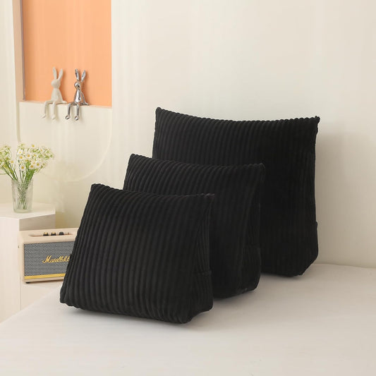 Corduroy Wedge Reading Pillow for Bed, 3 Sizes, 4 Colors for Bed, Sofa, Office Chair (Black, Small 16 * 14 * 7in)