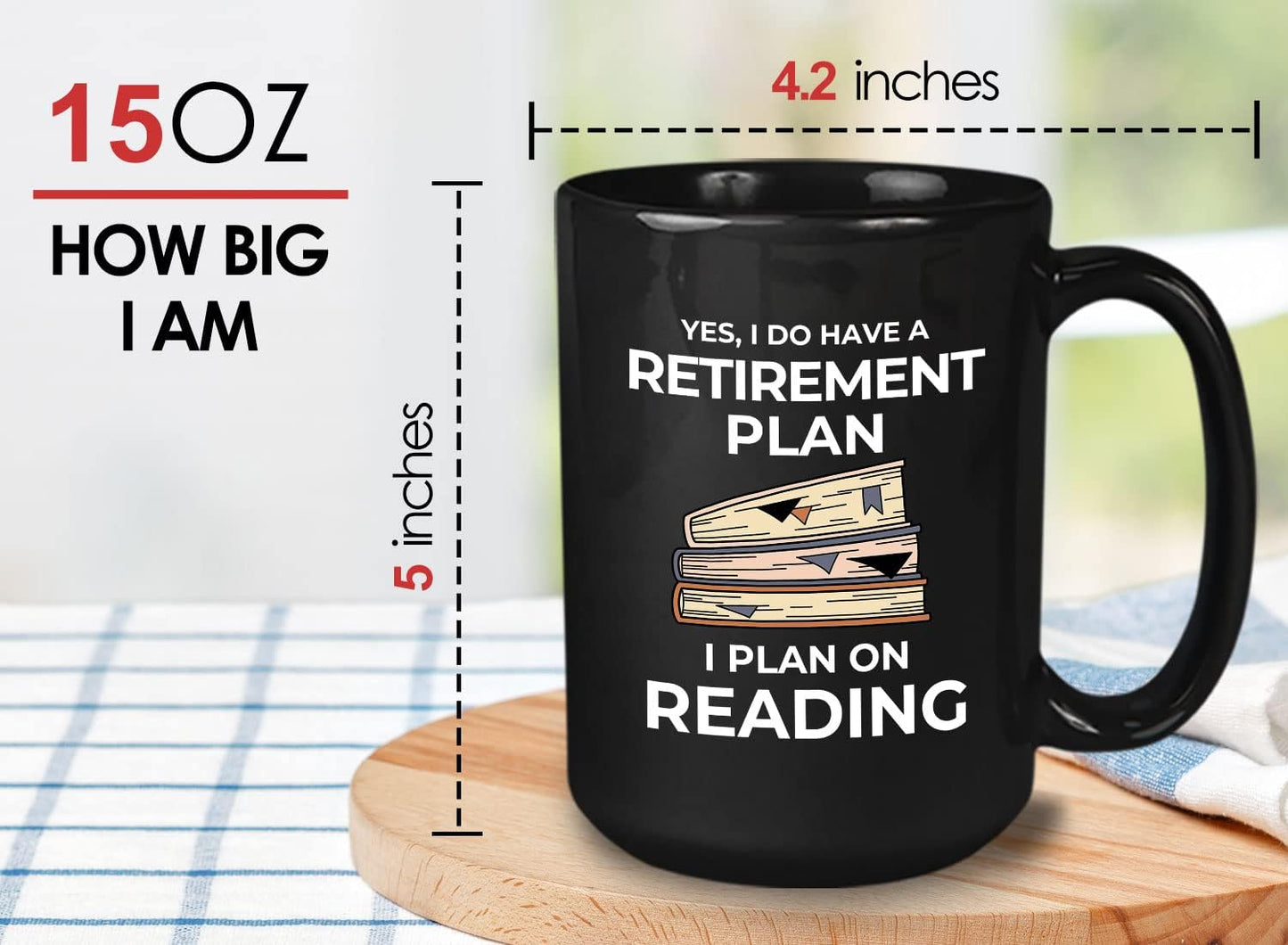 Bubble Hugs Book Lover Coffee Mug 15oz Black - Retirement Plan Reading - Reading Retired Coworker Employee Retirement Reader Stack of Books Book Lover Bookish Novelist Librarian Writer