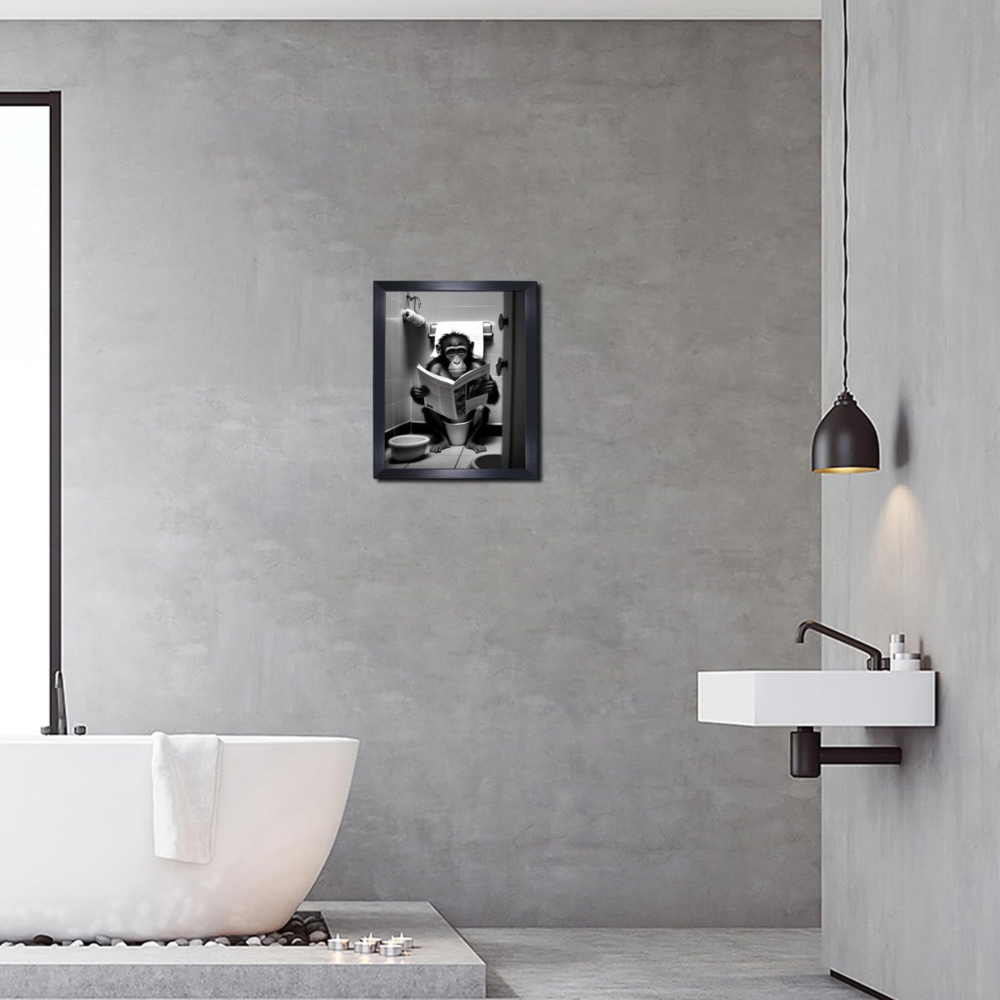 Medpol Funny Gorilla Bathroom black DKIOd wall art Cute Monkey In Toilet Reading Newspaper Poster Black and White Animal Prints Aesthetic Bathroom DKIO 08x10in Wall Decor
