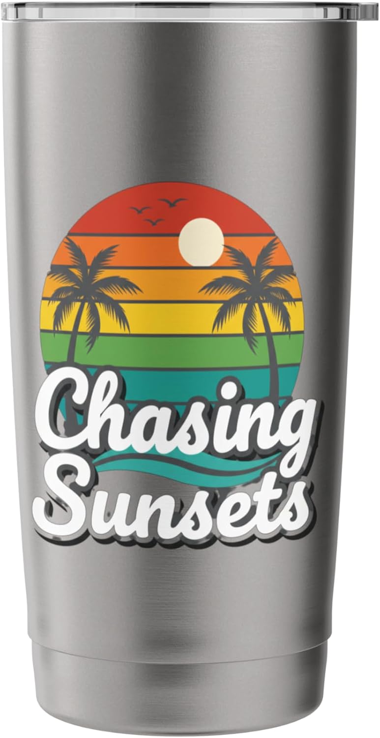 Chasing Sunsets Retro Kids Travel Sunset Design Stainless Steel Insulated Tumbler