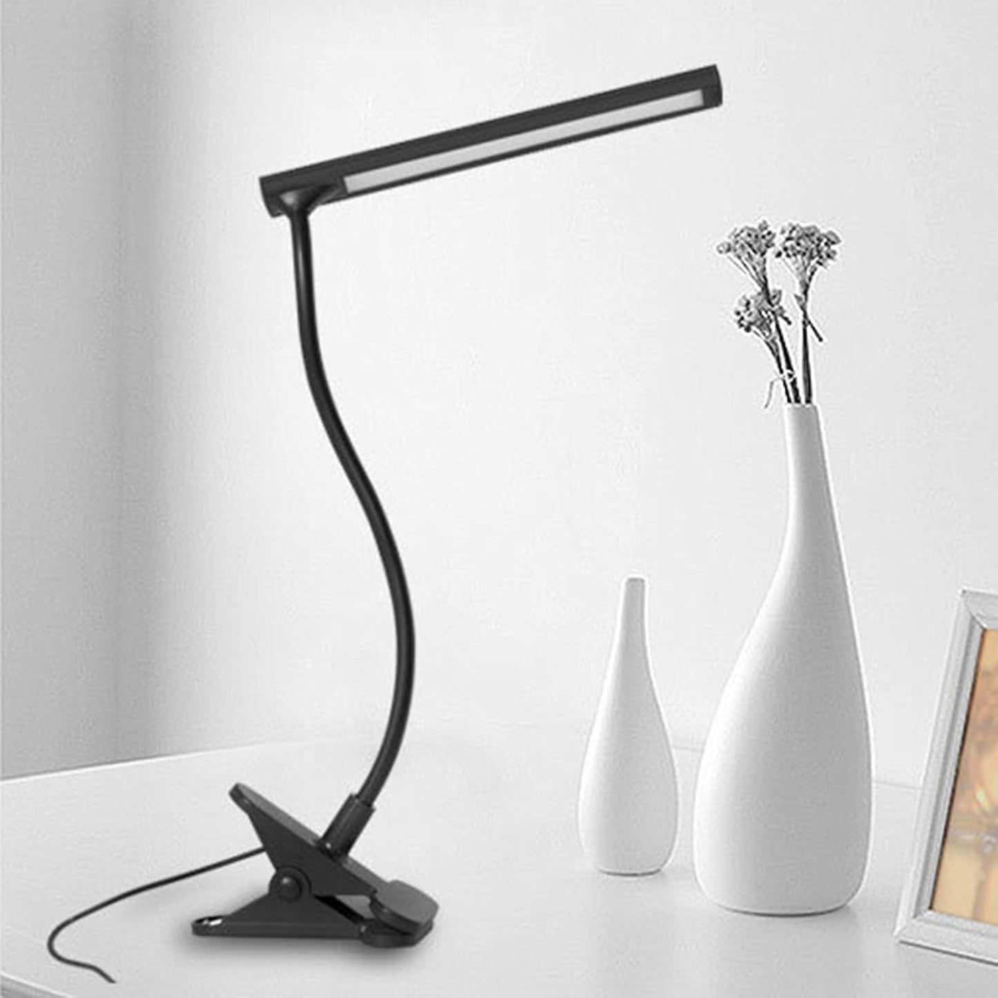 Clip on Desk Lamp, 360 Degree Adjustable Flexible Gooseneck USB LED Reading Light Eye Protection Table Light for Home Bed Office Headboard (2 Levels)