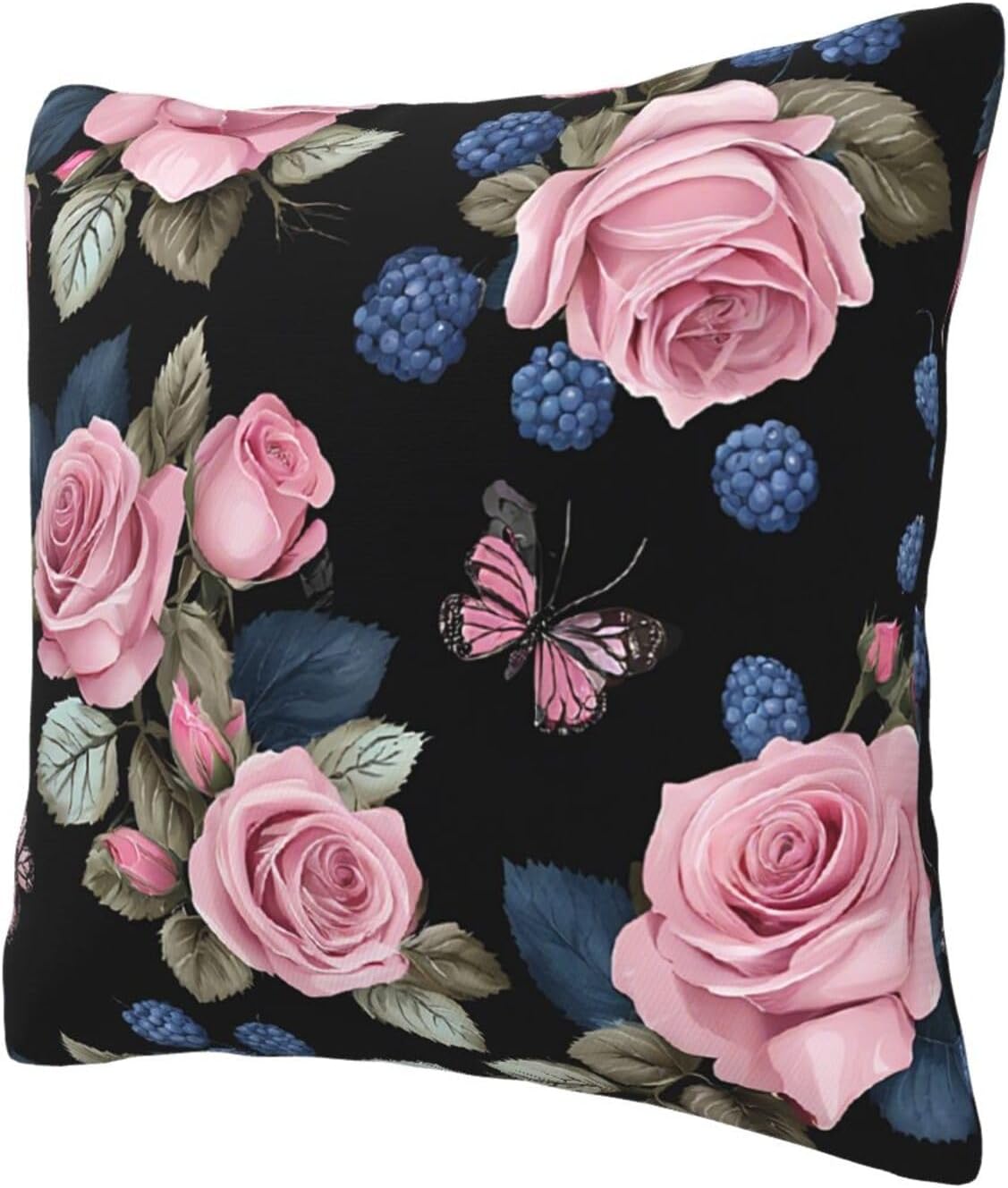 All-Season Square Pillow Covers 18"X18", Black Blackgound Rose, Decorative Throw Pillow Covers For Sofa Bed Couch, Hidden Zipper Cushion Cover, Square Lumbar & Accent Pillowcases For Home Decor