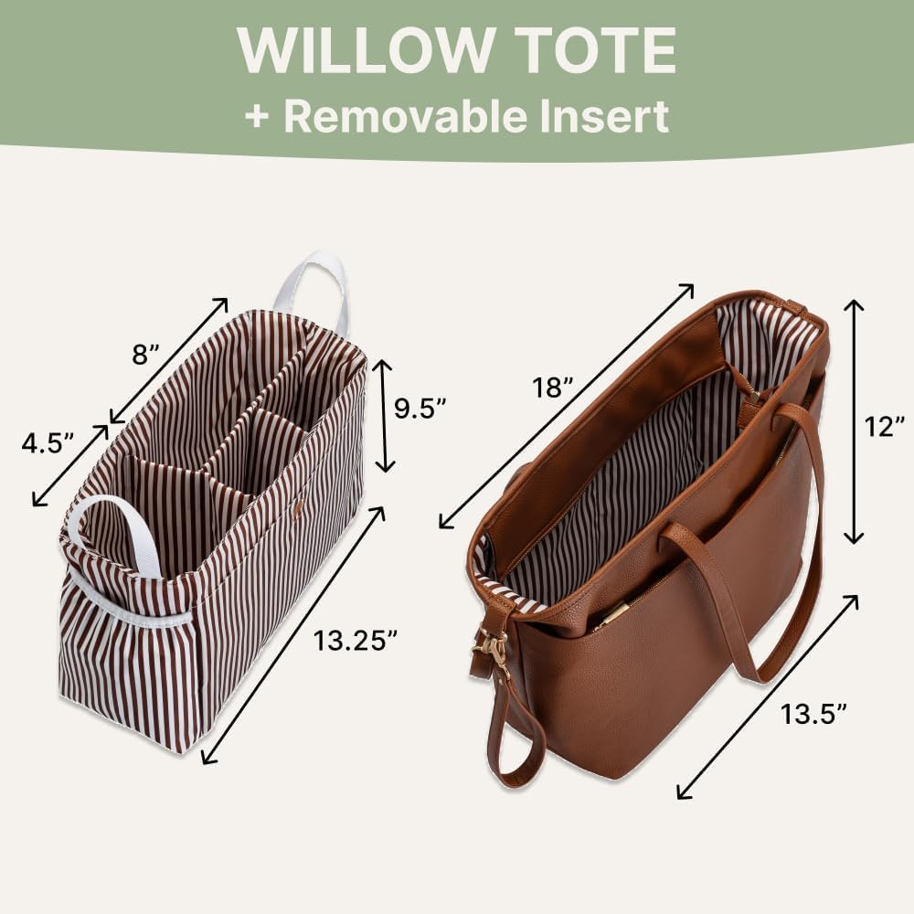 Parker Baby Willow Tote Bag | Stylish Vegan Leather Diaper Bag Tote with Modular Storage & Removable Inserts & Roomy Interior