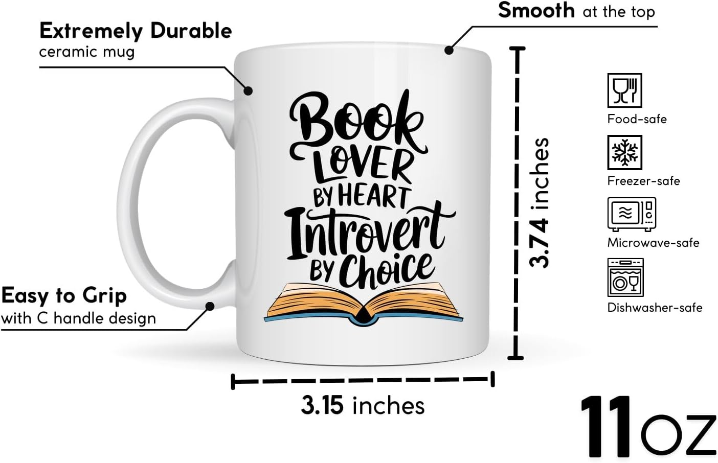 Book Lovers Coffee Mug 11oz White -Lover Introvert - Gift for Book Club Bookworm Bookish Reading Nerdy Avid Readers Women