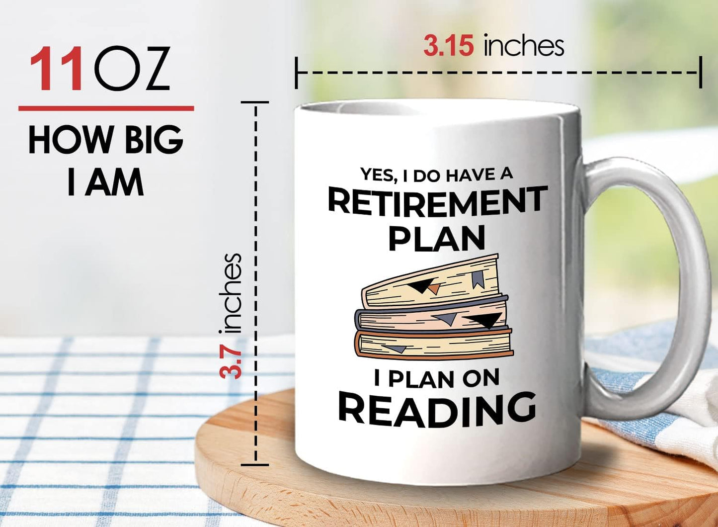Bubble Hugs Book Lover Coffee Mug 11oz White - Retirement Plan Reading - Reading Retired Coworker Employee Retirement Reader Stack of Books Book Lover Bookish Novelist Librarian Writer