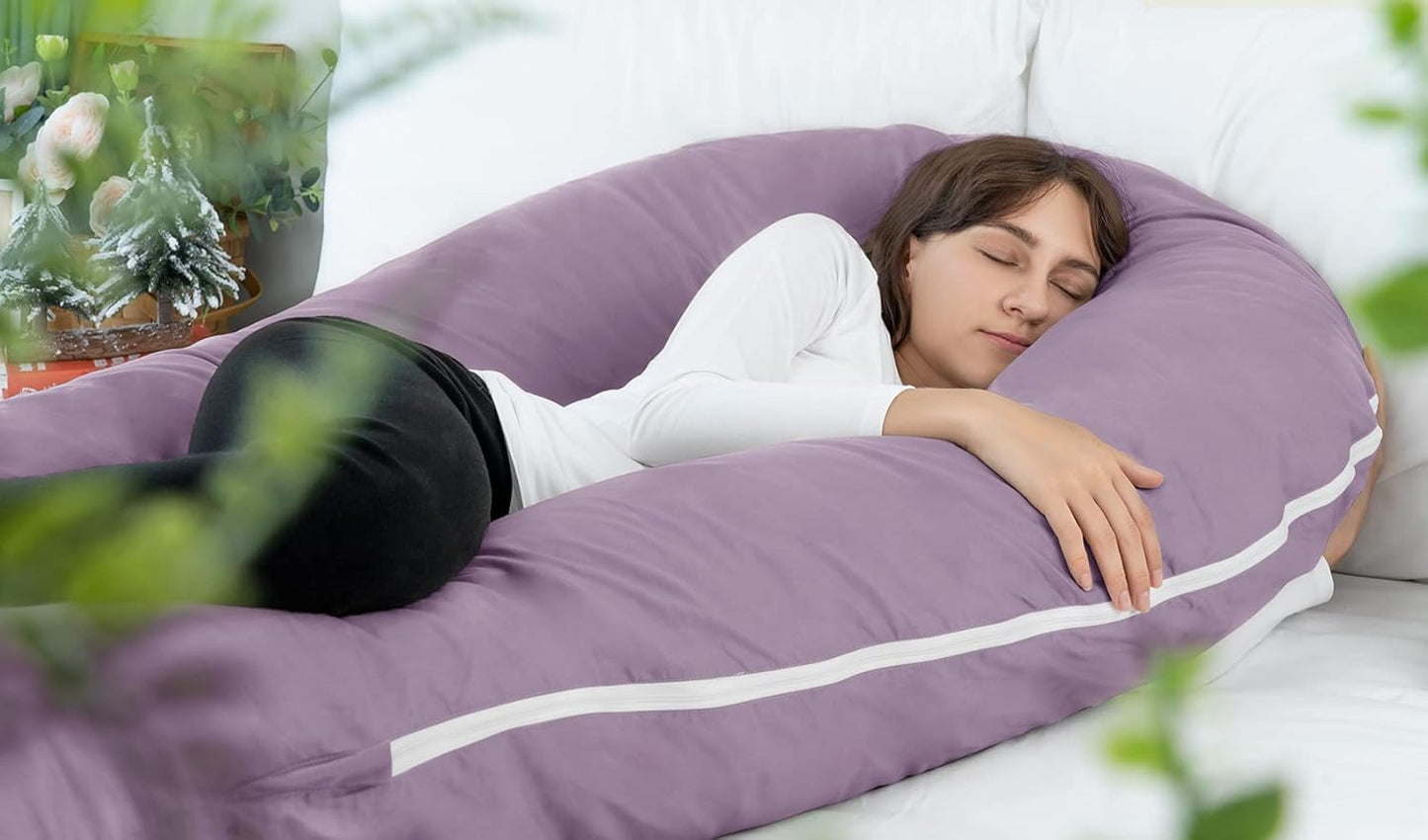 Meiz U Shaped Pregnancy Pillows for Sleeping, 65" Maternity Pillow for Full Body Support, Cooling Pregnancy Pillow with Jersey Cover, Purple