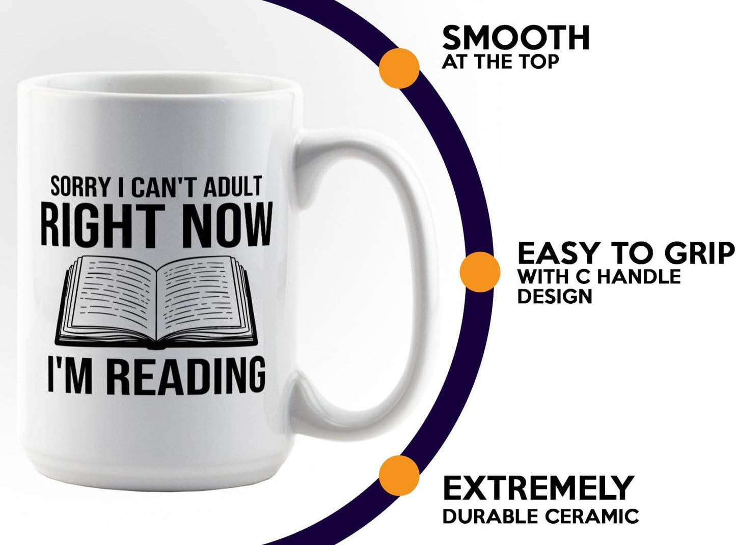 Book Lover Coffee Mug 15oz White -Sorry I cant - Bookworm Literature Library Book Lover Reader Booked Editor Intellectual Studious