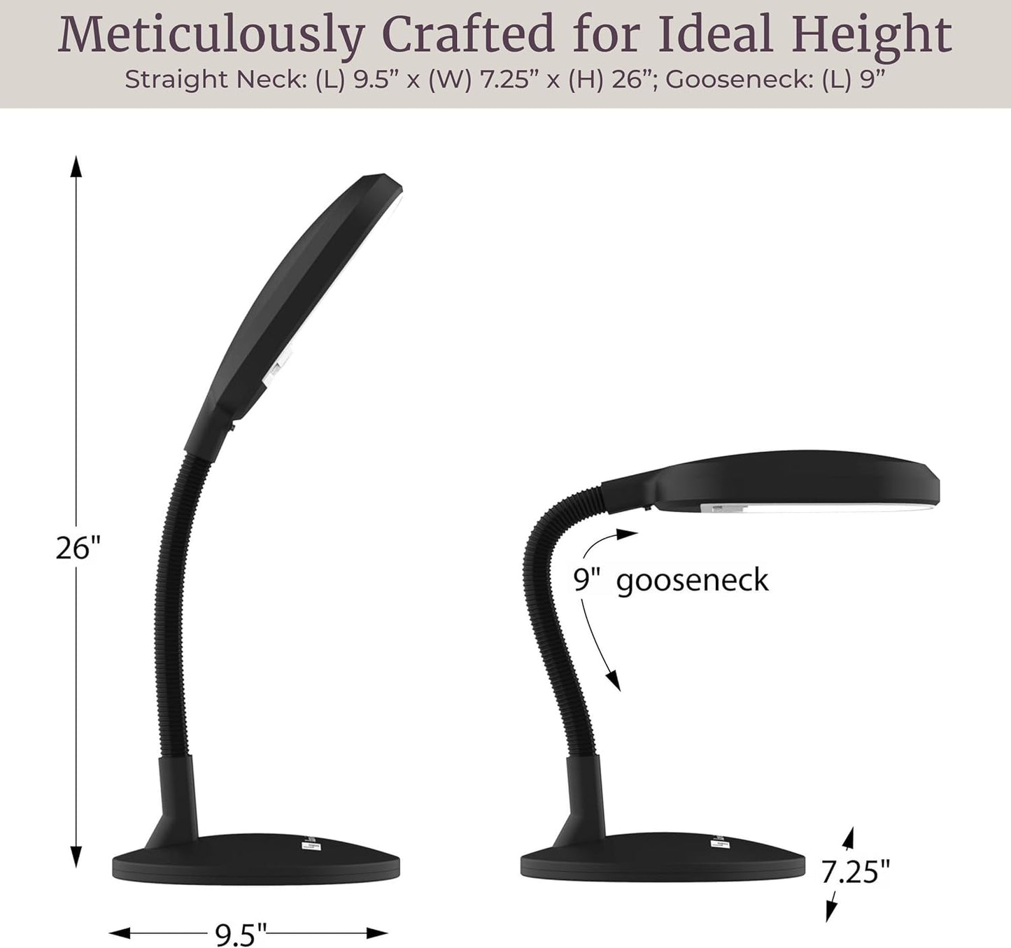Lavish Home Desk Lamp - Natural Sunlight Lamp with Adjustable Gooseneck - Reading Light for Working, Crafting, Sewing, or Homework (Black)