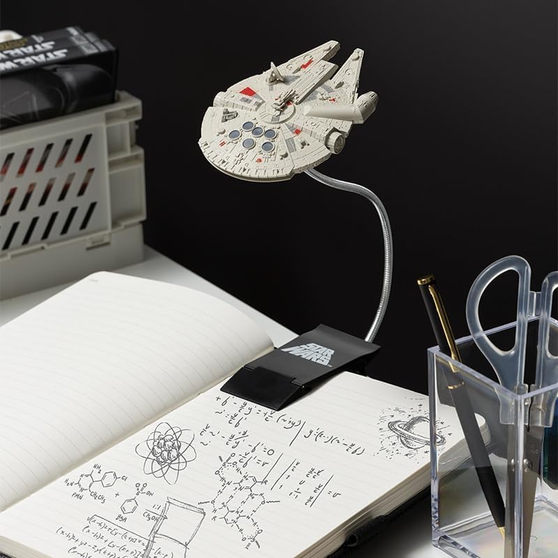 Star Wars Millennium Falcon Clip On Book Light - Officially Licensed Disney Reading Light, Clip Lamp Design with Flexible Cable, Featuring Iconic Han Solo Spaceship, 3 Light Modes, Battery Powered | P