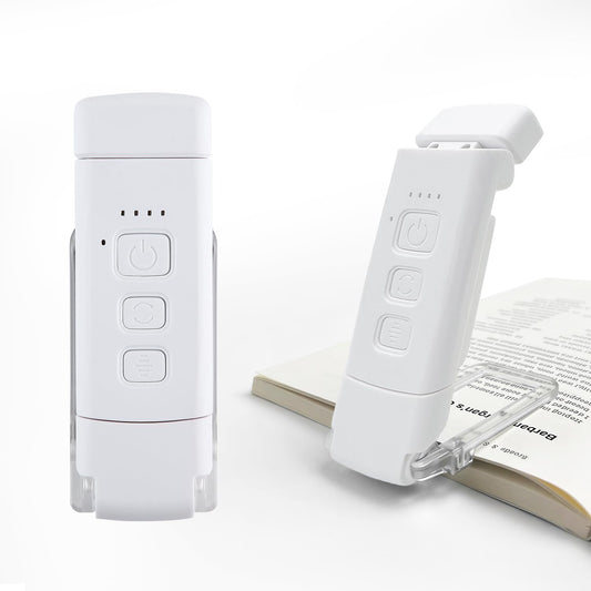 Book Light for Reading in Bed, USB Rechargeable Clip-On Bookmark Light, 3 Color Modes & 5 Brightness Levels, Eye-Caring Reading Light for Kids & Book Lovers,White