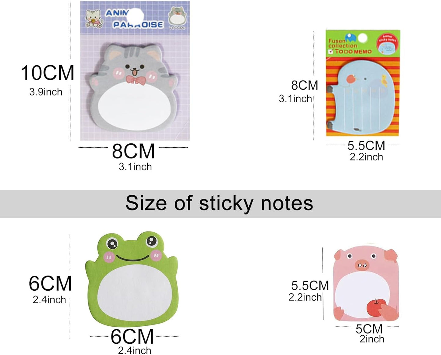32 Pads Cute Sticky Notes, Animal Sticky Notes Self Adhesive Cartoon Notes Memo Pads Notes Page School Tab for School Office Supplies