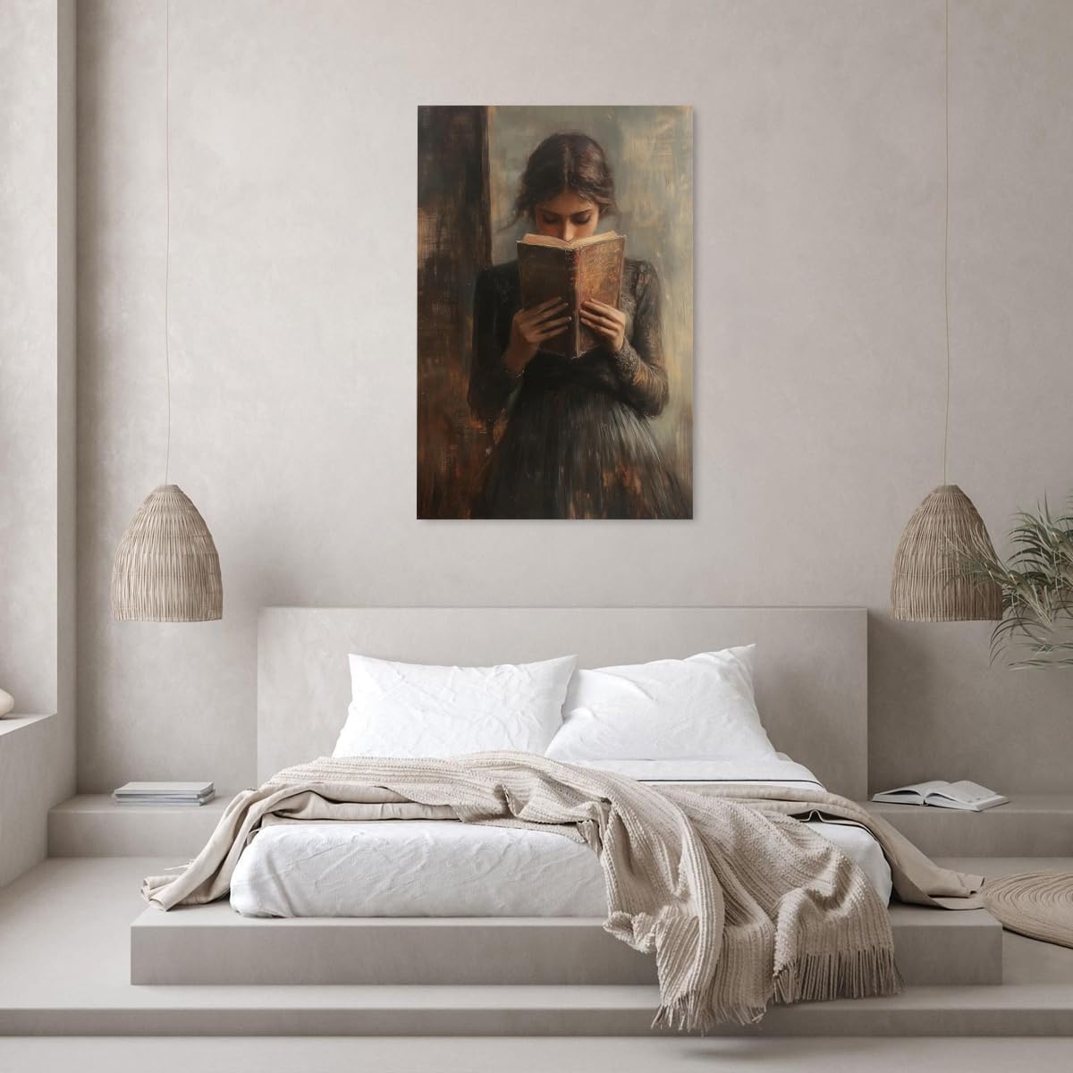Vintage reading posters Library Book Wall Art Print Victorian Woman Reading Bookish Aesthetic poster Unique Neutral Art reading Decor Dark Academia bookish Room Wall Decor Framed12x16inch