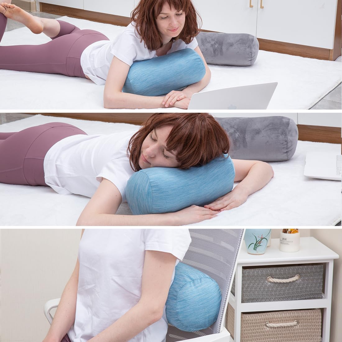 Round Cylinder Bolster Pillow with Removable Cooling Cover, Tube Roll Cervical Pillow for Head, Neck, Back and Legs Support, 13"x 6", Blue