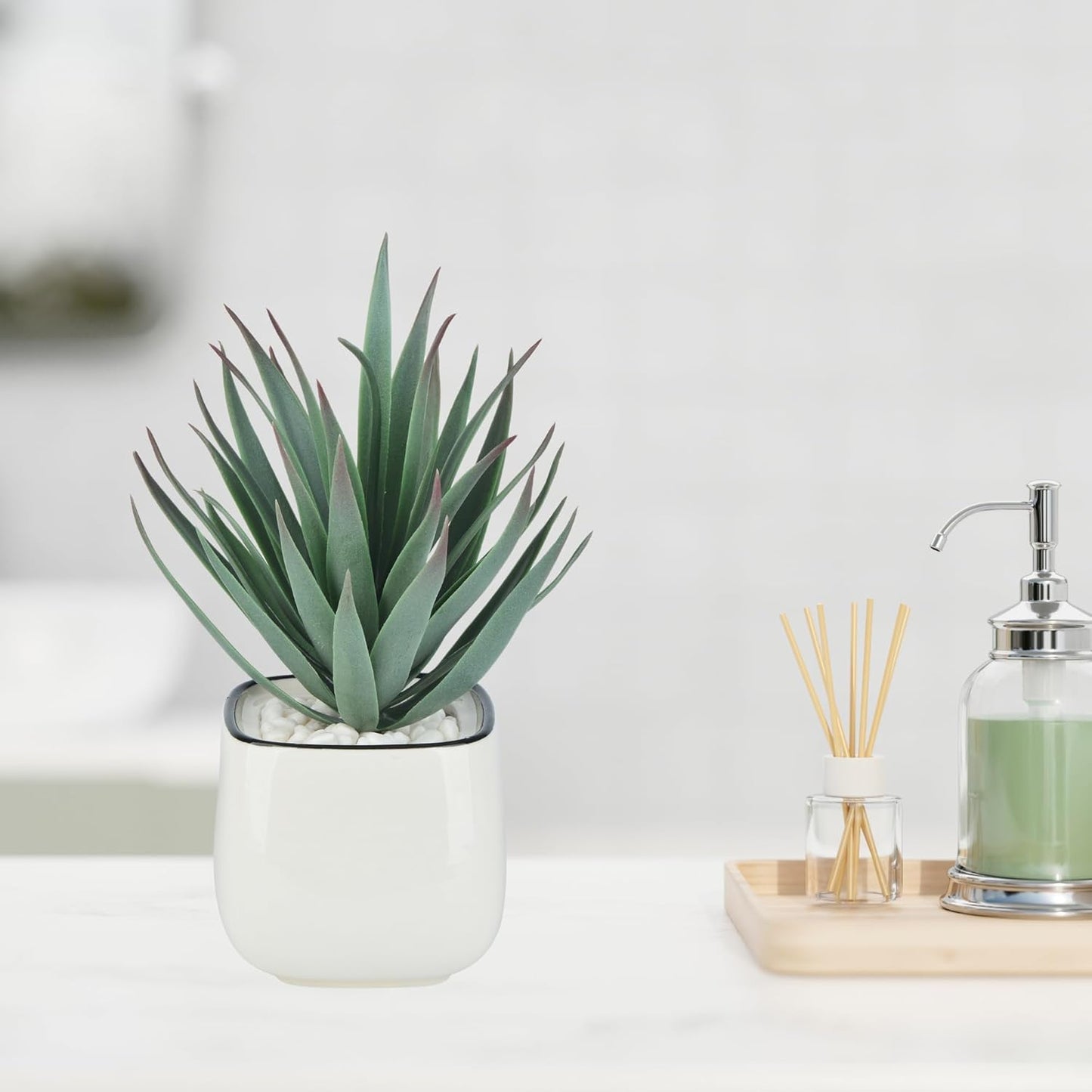 Artificial Succulents in Pots - Small Fake Plants Mini Succulent Agave Faux Plants Indoor for Boho Bathroom Decor, Bedroom, and Coffee Table Office Farmhouse Decoration