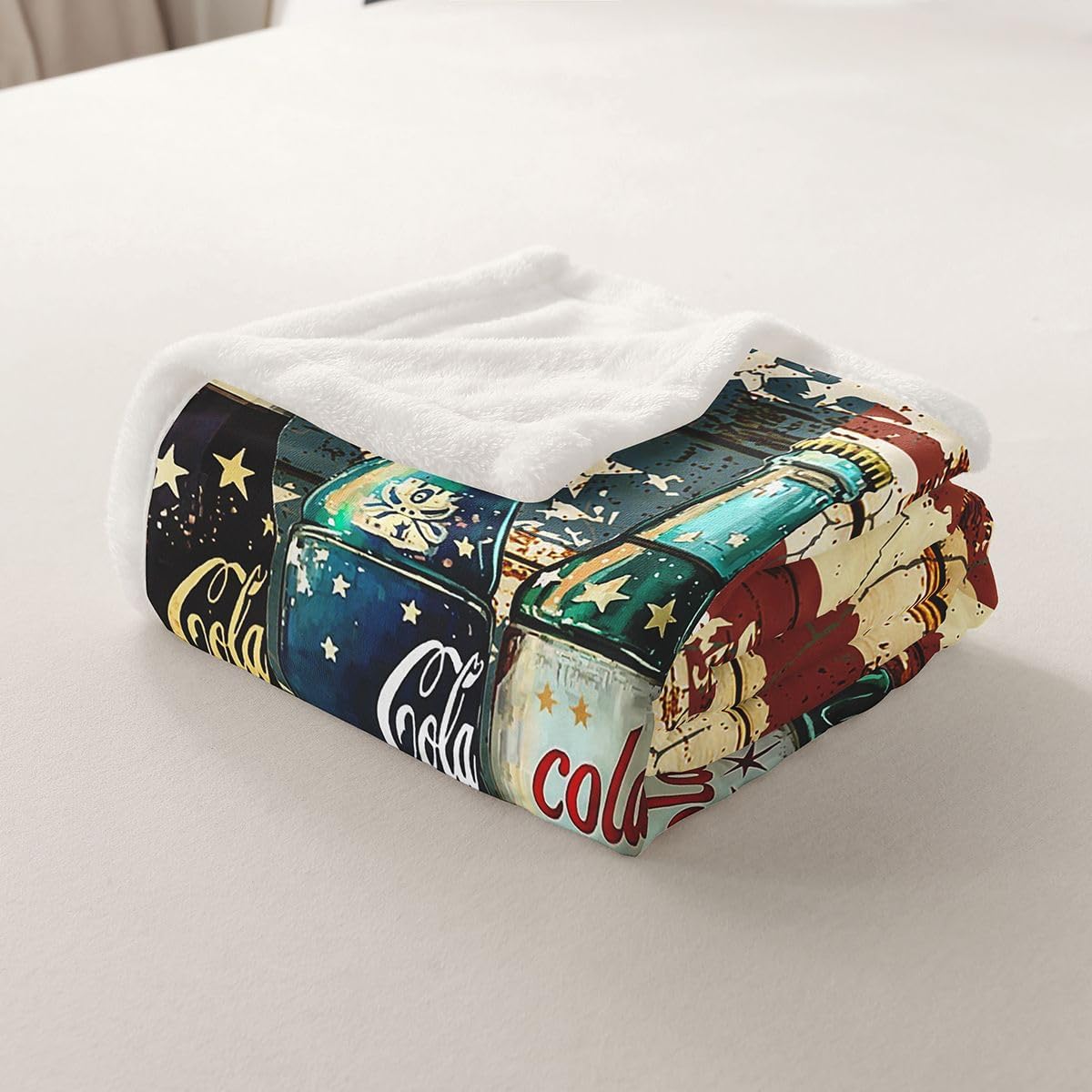 Feelyou Cola Throw Blanket American Flag Soft Fleece Sherpa Cozy Fuzzy Plush Warm Rustic Vintage Fuzzy Plush Throw Summer Drinks Throw 50"x60" for Bed Couch Living Room