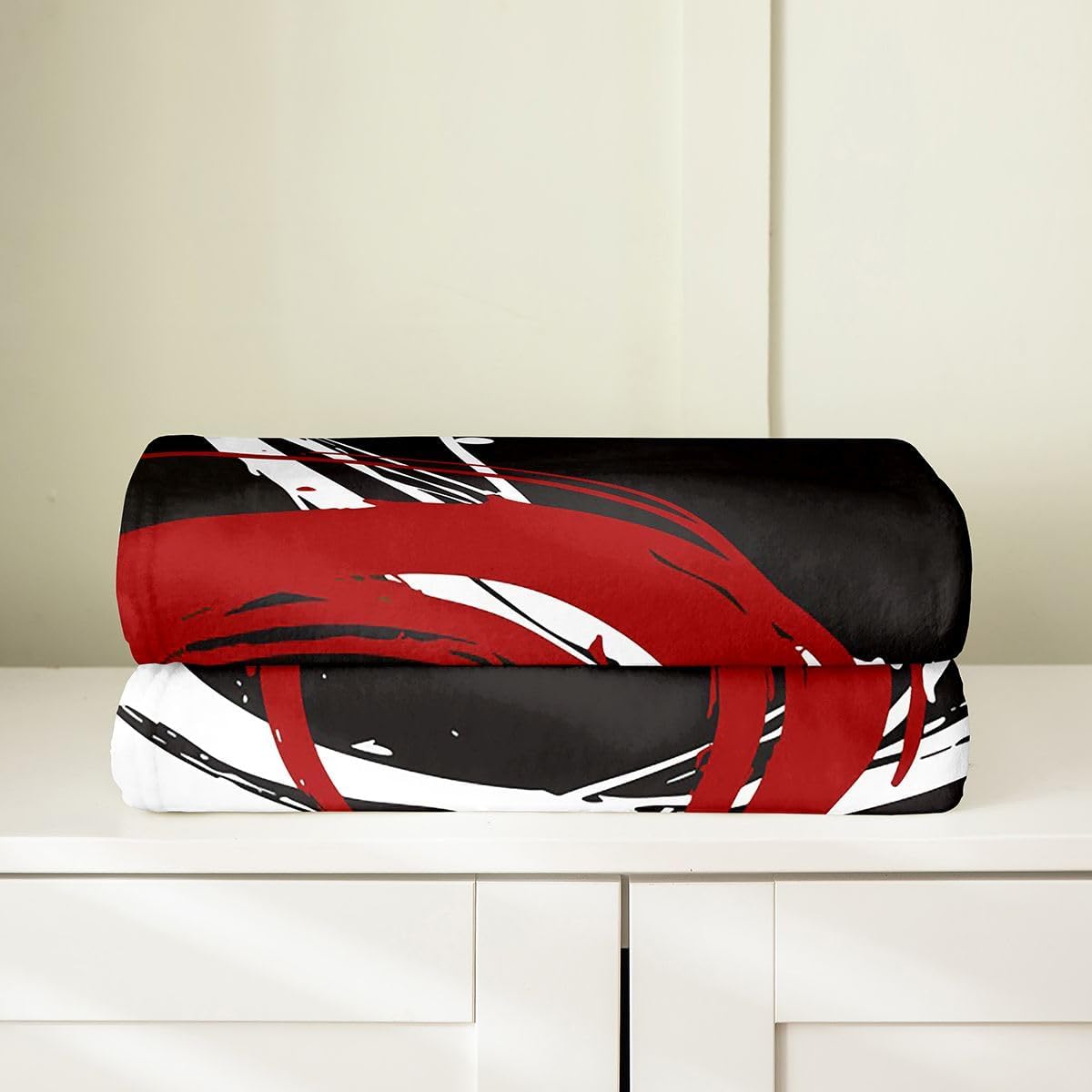 Feelyou Red and Gray Black White Fuzzy Blanket Kids Modern Abstract Geometric Bed Throw Blanket Women Men Trippy Swirl Decor Fleece Throw Blanket Microfiber Stripe Line Bedroom 40"x50"