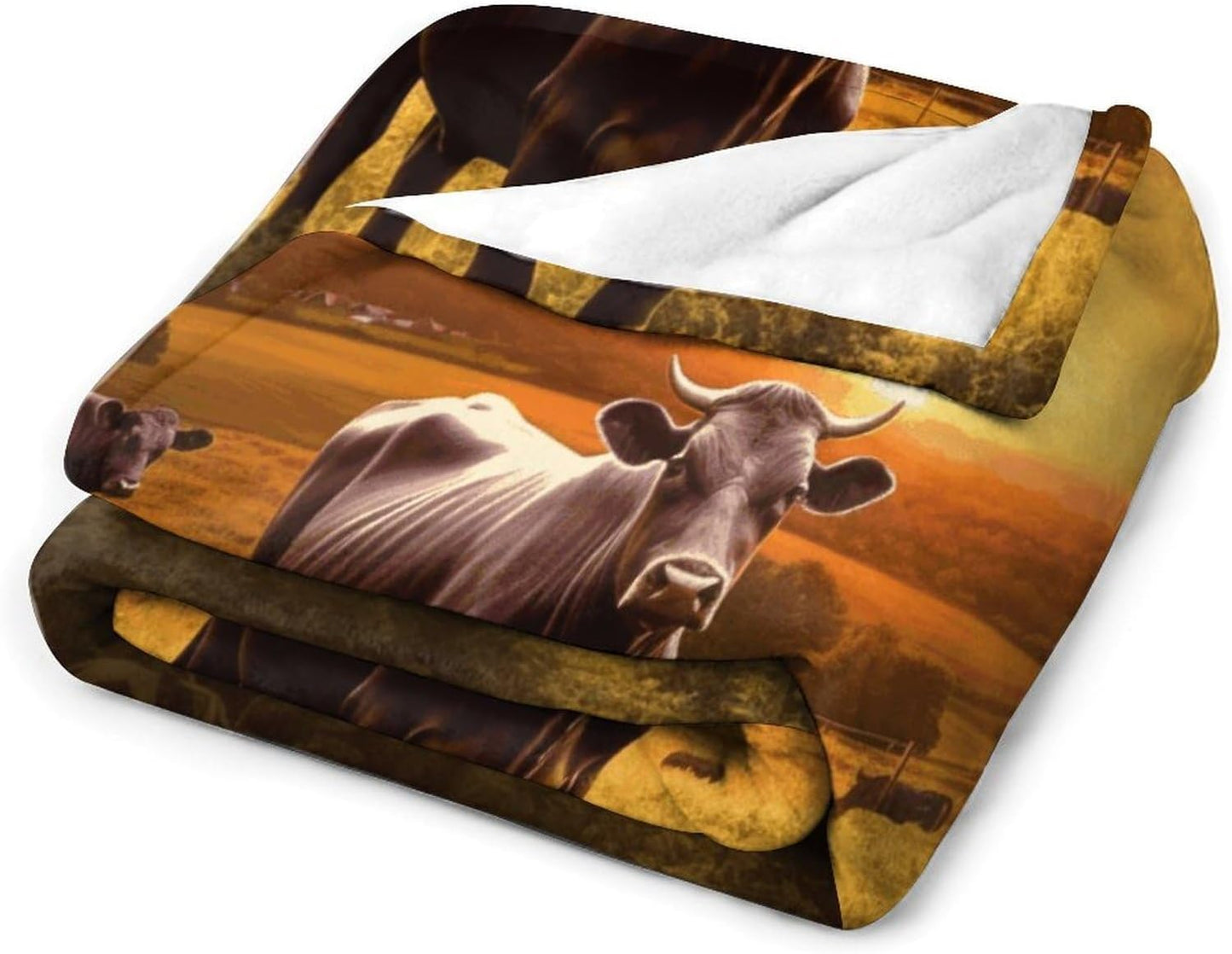 Cow and Sun Orange Sky Throw Blanket for Couch Super Soft Warm Lightweight Throw Blankets Cozy Flannel Bed Blanket Cute Decorative Blankets for All Seasons Home Decor Gift 30"*40"（76 * 100cm）
