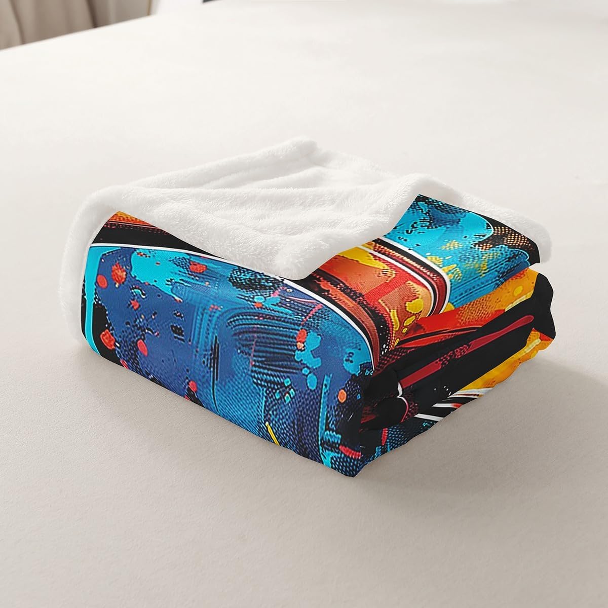 Erosebridal Headphones Blanket Throw 50"x60",Music Theme Headphone Blankets and Throws for Kids Boys Girls,Musical Fleece Blanket Grunge Colorful Graffiti Sherpa Blanket Bedroom Decor