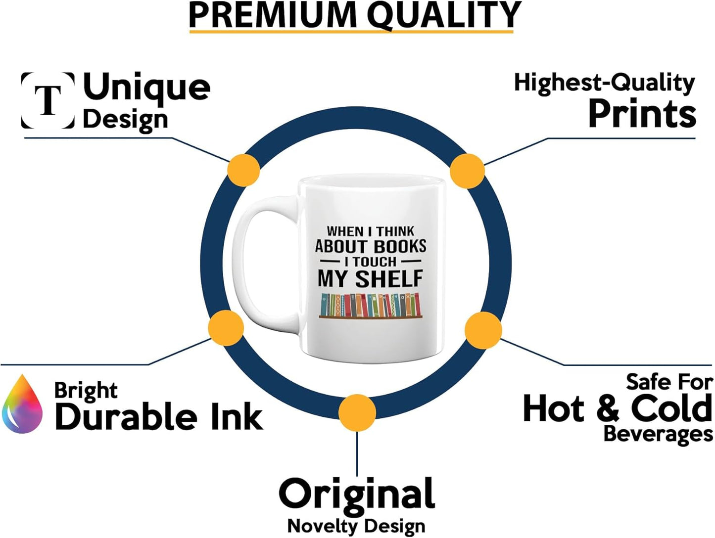 Book Lover Coffee Mug 11oz White -Touch My Shelf - Writer Editor Bookish Librarian Bibliophile Bookish Grammar Philosophers