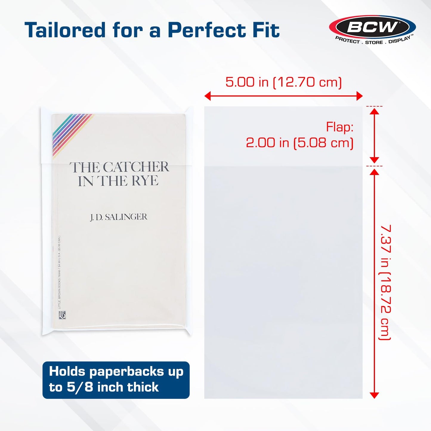 BCW Paperback Book Bags - 100-Pack | 5 x 7 3/8 Inches | Crystal Clear Polypropylene, Acid-Free Protection for Your Pocket Paperbacks | Book Covers for Paperbacks