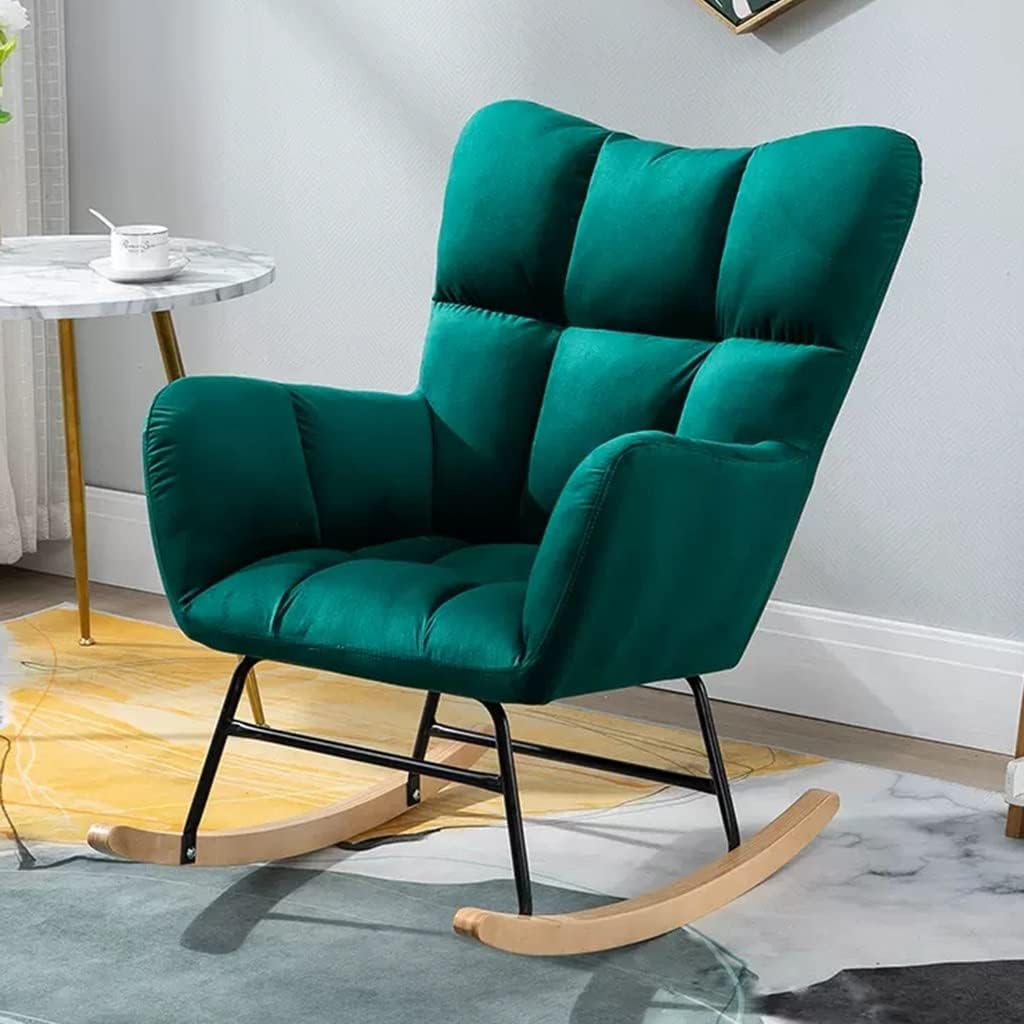 LSLYTQ Single Rocking Chair Patchwork Fabric Leisure Chair High Back Padded Living Room