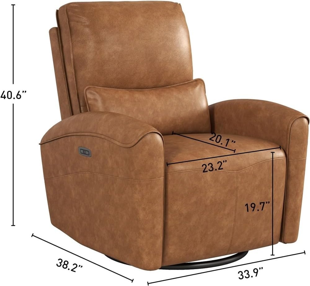Power Swivel Rocker Recliner Chair, Oversized Electric Recliner Chair with Lumbar Support, Comfortable Glider Recliner Chair for Adults, Upholstered Reclining Sofa, Brown