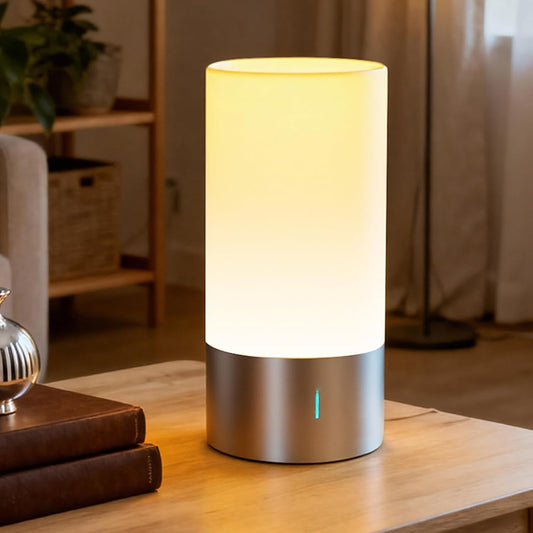 Table Lamp, Bedside Touch Control Lamp for Bedroom 3 Level Dimmable Warm White Lights with 256 RGB Color Mode Modern Deisgn Smart Nightstand Desktop LED Lamps Portable for Read(Advanced)