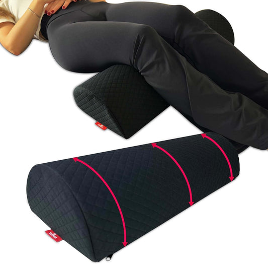 Knee Pillow for Back Sleeping – Bolster Pillow with Anti-Slip Bottom, Lumbar Support Cylinder for Legs & Spine, Premium Under Knee Cushion for Bed, Massage Table & Home Use, Black