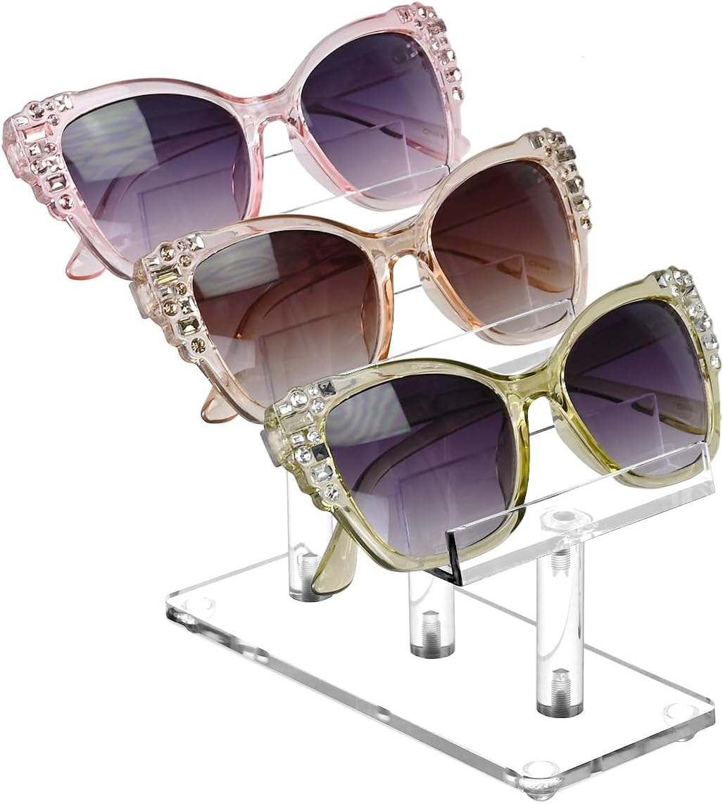 MOOCA 3 Tier Premium Acrylic Eyewear Display Stand, Sunglasses Rack Holder, Sunglasses Stand, Eyewear Organizer for Eyeglasses, 5 in H