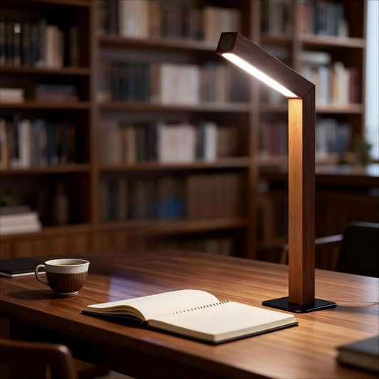 Wooden Desk Light ，Dimmable Desk Lamp for Home Office with USB Wireless Charging Port ，Touch Control RotatableDesk Adjustable Night Light(Sapele Wood)