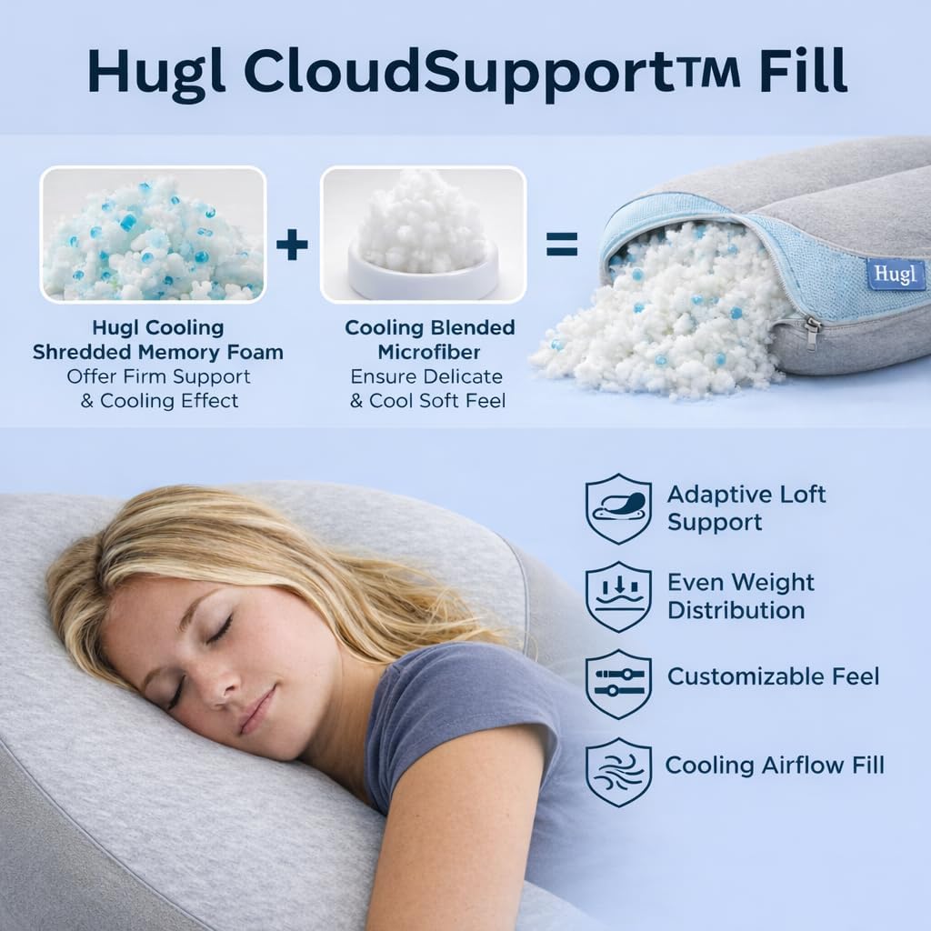 Plufl Hugl Cooling Body Pillow & Breeze Cooling Blanket Set | U-Shaped Memory Foam Pillow for Side Sleepers & Pregnancy | Lightweight Cooling Comforter for Hot Sleepers | Washable Covers | Cool Gray